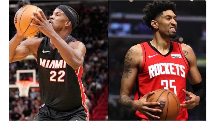 Jimmy Butler of the Miami Heat and Christian Wood of the Houston Rockets