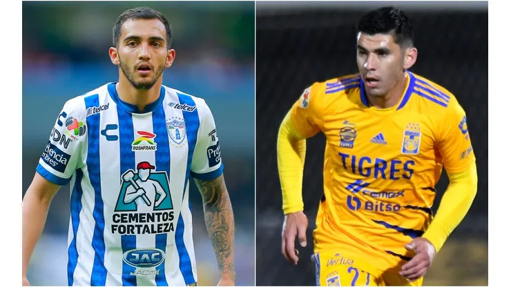 Luis Gerardo Chavez of Pachuca (left) and Jesus Angulo of Tigres UANL.