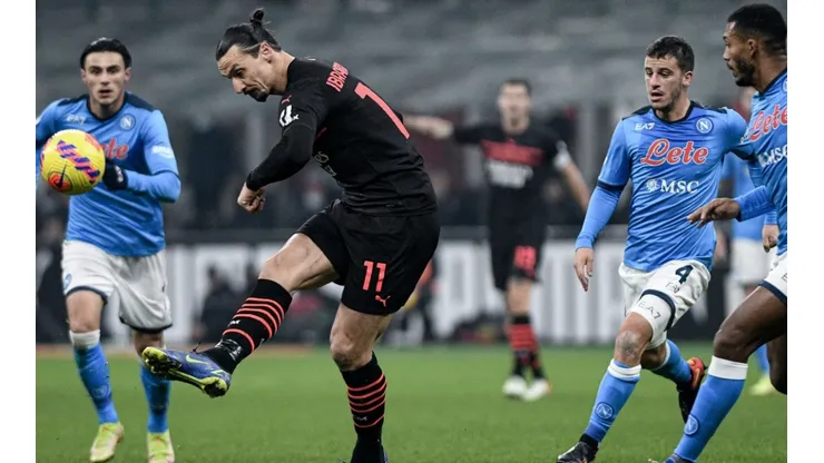 Zlatan Ibrahimovic of AC Milan, Diego Demme of SSC Napoli and Juan Jesus of SSC Napoli