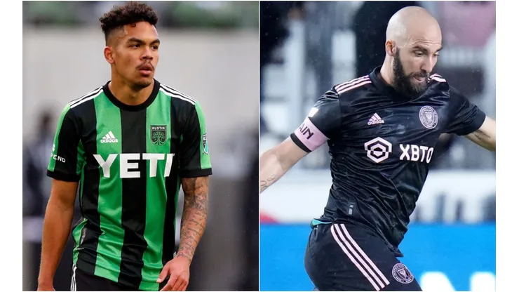 Daniel Pereira Gil of Austin FC and Gonzalo Higuain of Inter Miami