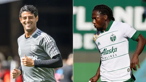 Carlos Vela of LAFC (left) and Yimmi Chara of Portland Timbers.