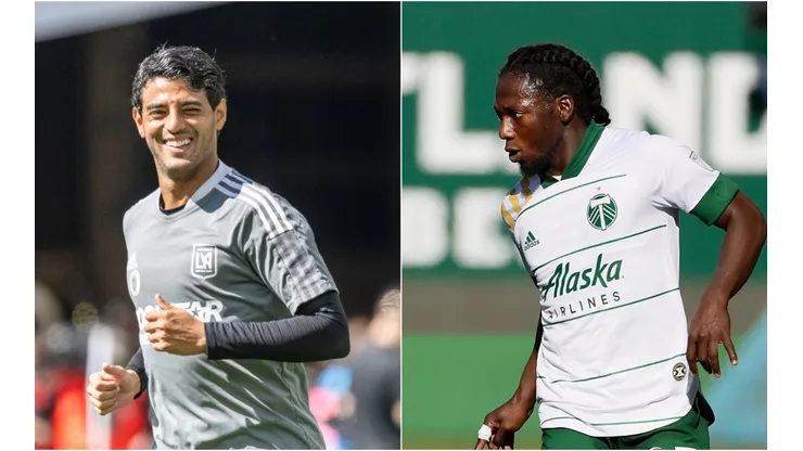Carlos Vela of LAFC (left) and Yimmi Chara of Portland Timbers.