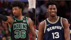 Marcus Smart of the Boston Celtics and Jaren Jackson Jr. of the Memphis Grizzlies