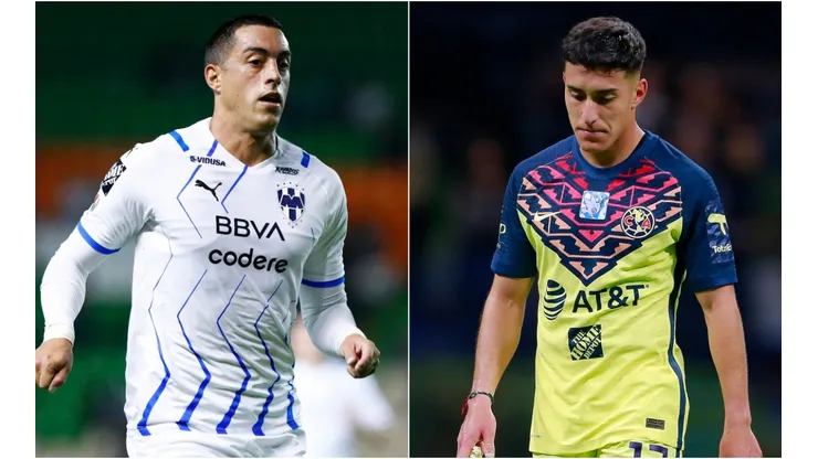 Rogelio Funes Mori of Monterrey (left) and Alejandro Zendejas of Club America.