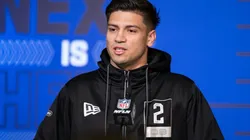 Matt Corral talking to the media during the NFL Scouting Combine.