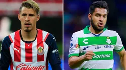 Cristian Calderon of Chivas (left) and Eduardo Daniel Aguirre of Santos Laguna.