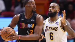 LeBron James guarding Bam Adebayo