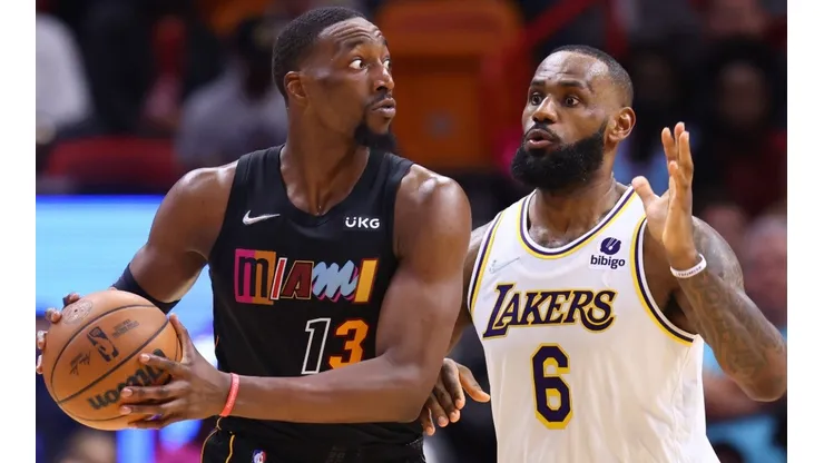 LeBron James guarding Bam Adebayo