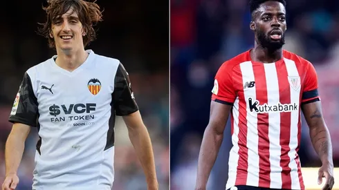 Bryan Gil of Valencia and Inaki Williams of Athletic Club