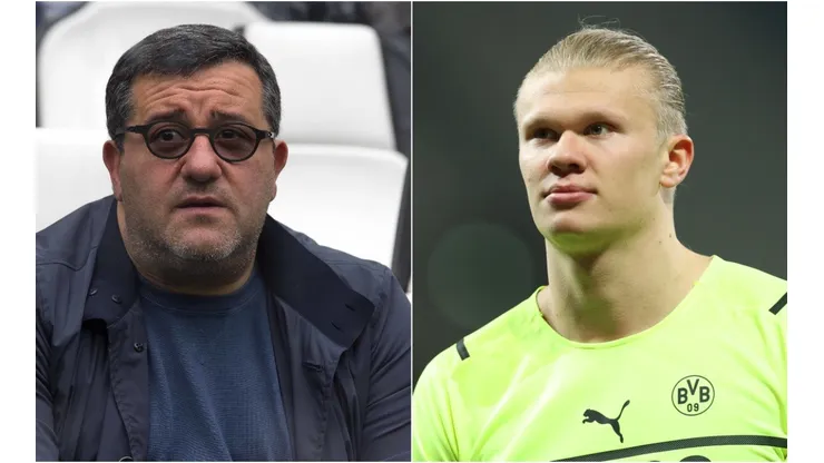 Mino Raiola and Erling Haaland of Borussia Dortmund