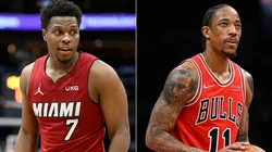 Kyle Lowry of the Miami Heat and DeMar DeRozan of the Chicago Bulls