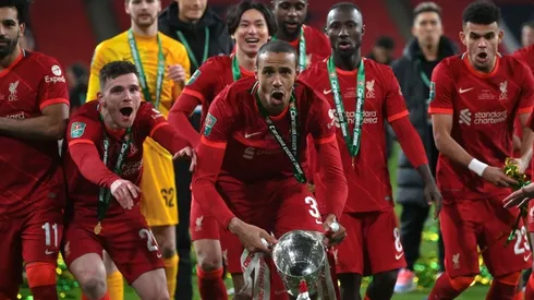 Liverpool celebrate winning the Carabao Cup