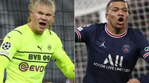 Erling Haaland of Borussia Dortmund and Kylian Mbappe of PSG