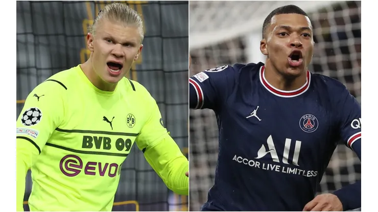 Erling Haaland of Borussia Dortmund and Kylian Mbappe of PSG