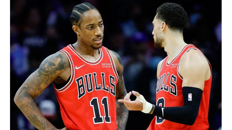 Chicago Bulls stars DeMar DeRozan (left) and Zach LaVine.