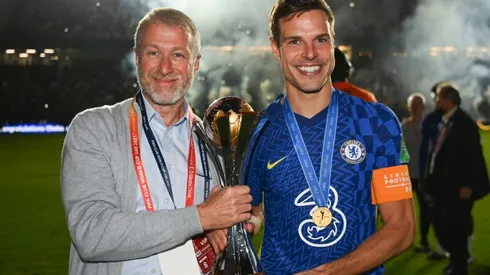 Roman Abramovich and Cesar Azpilicueta of Chelsea