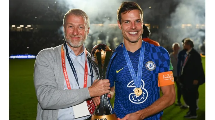 Roman Abramovich and Cesar Azpilicueta of Chelsea
