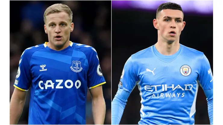 Donny van de Beek of Everton and Phil Foden of Manchester City