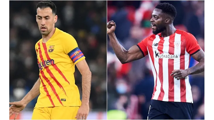 Sergio Busquets of FC Barcelona and Iñaki Williams of Athletic Club