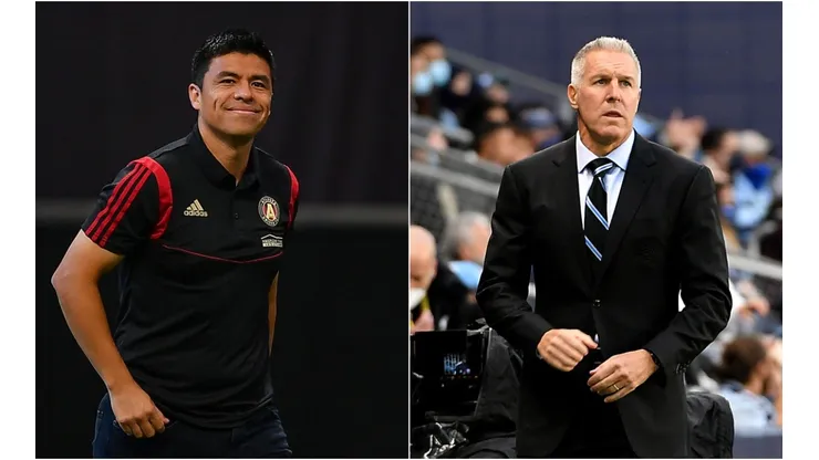 Atlanta United coach Gonzalo Pineda (left) and Sporting KC manager Peter Vermes.