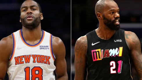 Alec Burks of the New York Knicks and Bam Adebayo of the Miami Heat