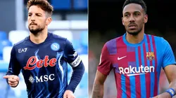Dries Mertens of Napoli and Pierre-Emerick Aubameyang of Barcelona