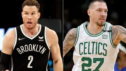 Blake Griffin of the Brooklyn Nets and Daniel Theis of the Boston Celtics