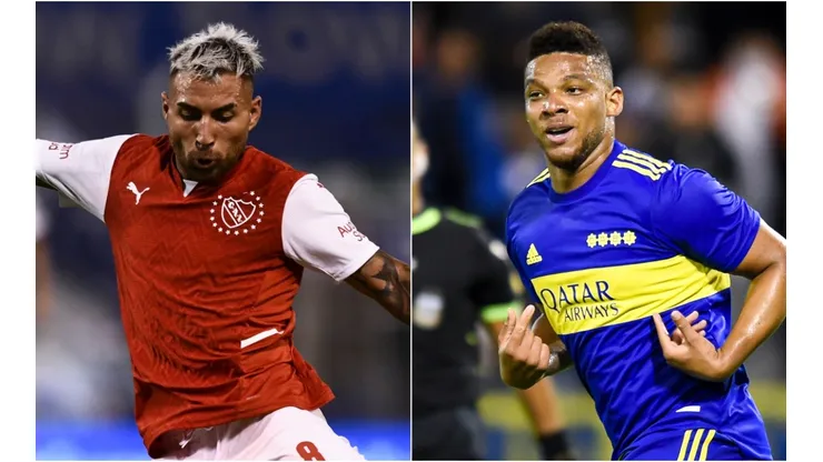 Damian Batallini of Independiente (left) and Frank Fabra of Boca Juniors.