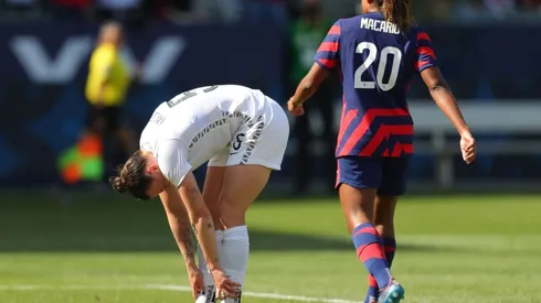 Meikayla Moore #5 of New Zealand reacts after an own goal