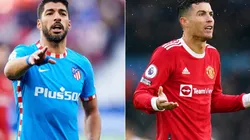 Luis Suarez of Club Atletico de Madrid and Cristiano Ronaldo of Manchester United