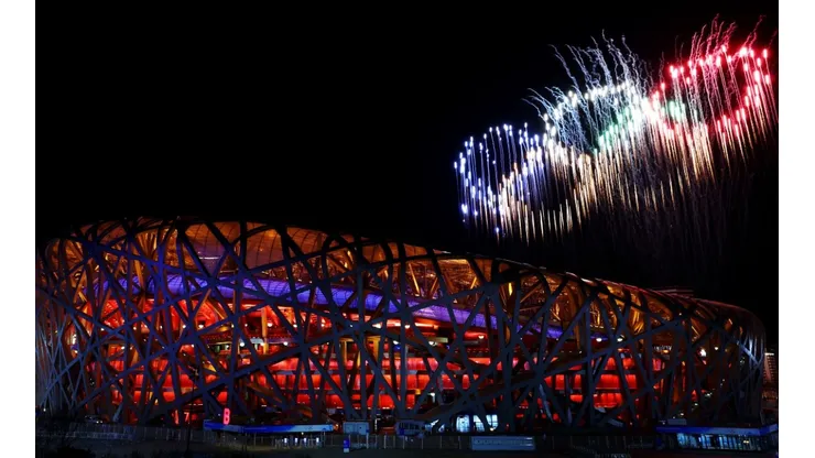 Firework display is seen above the stadium at the Beijing 2022 Winter Olympics