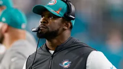Former Miami Dolphins head coach Brian Flores during a game against New England Patriots
