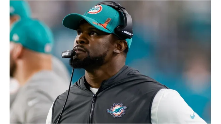 Former Miami Dolphins head coach Brian Flores during a game against New England Patriots