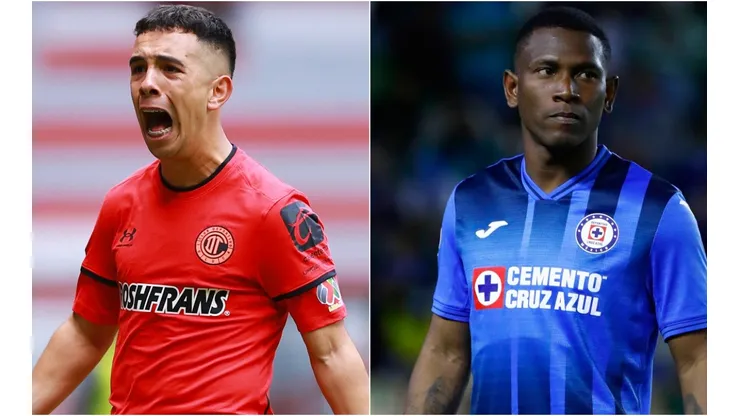 Leonardo Fernandez of Toluca and Bryan Angulo of Cruz Azul