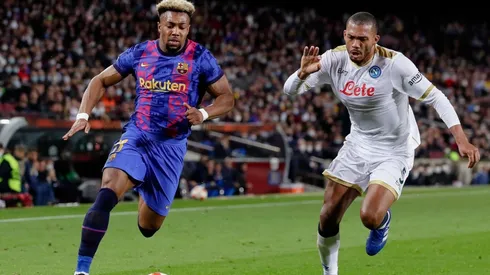 Adama Traore of Barcelona (left) and Juan Jesus of Napoli in the play that resulted in the controversial penalty.