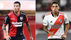 Lionel Vangioni of Newell's Old Boys (left) and Juan Fernando Quintero of River Plate.