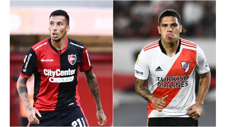 Lionel Vangioni of Newell's Old Boys (left) and Juan Fernando Quintero of River Plate.