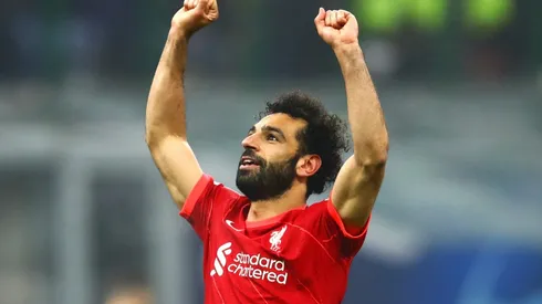 Mohamed Salah celebrates his goal against Inter Milan in the first leg of the UCL round of 16.