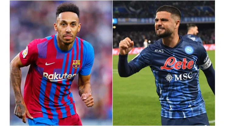 Pierre-Emerick Aubameyang of Barcelona and Lorenzo Insigne of Napoli.