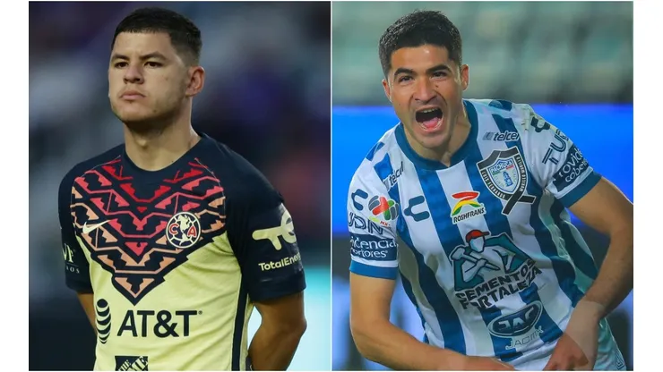 Richard Sanchez of Club America (left) and Nicolas Ibañez of Pachuca.