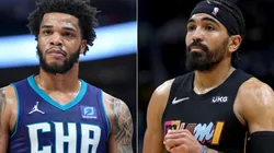 Miles Bridges of the Charlotte Hornets (left) and Gabe Vincent of the Miami Heat (right)