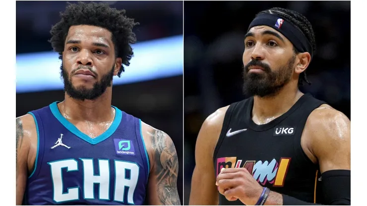 Miles Bridges of the Charlotte Hornets (left) and Gabe Vincent of the Miami Heat (right)