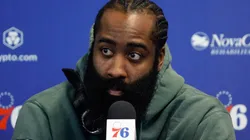 James Harden in his introductory press conference at the Philadelphia 76ers after being traded by the Brooklyn Nets.