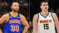 Stephen Curry of the Golden State Warriors and Nikola Jokic of the Denver Nuggets