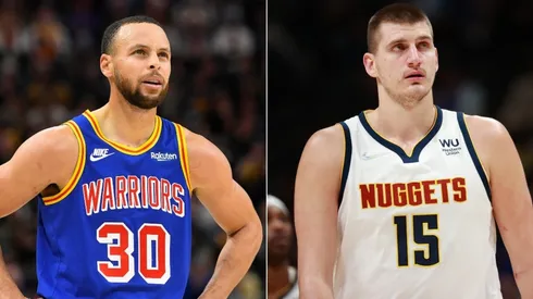 Stephen Curry of the Golden State Warriors and Nikola Jokic of the Denver Nuggets