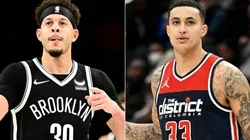 Seth Curry of the Brooklyn Nets (left) and Kyle Kuzma of the Washington Wizards (right)