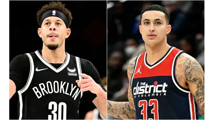 Seth Curry of the Brooklyn Nets (left) and Kyle Kuzma of the Washington Wizards (right)
