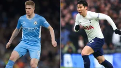Kevin De Bruyne of Manchester City (left) and Son Heung-min of Tottenham Hotspur