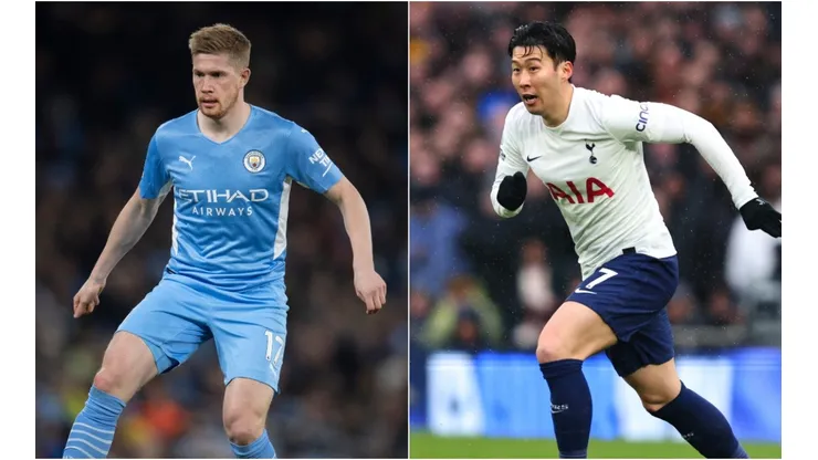 Kevin De Bruyne of Manchester City (left) and Son Heung-min of Tottenham Hotspur