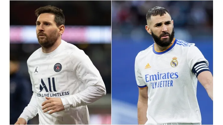 Lionel Messi of Paris Saint Germain and Karim Benzema of Real Madrid